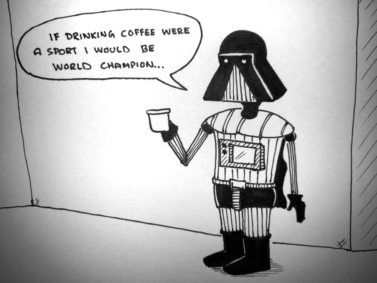 Darth and a cup of coffee