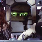 Chewbacca and Han Solo Flying the Falcon