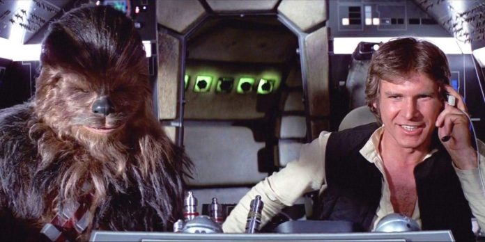 Chewbacca and Han Solo Flying the Falcon